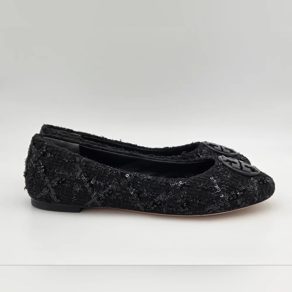 Tory Burch Chelsea Tweed Ballet Flat in Perfect Black. Sz. 6.5
